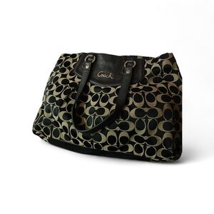 Coach Black and Tan Signature Tote Bag